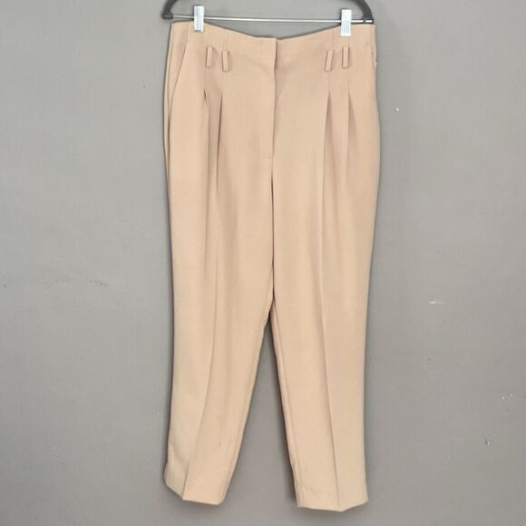 Express Womens Ankle High-Rise‎ Paperbag Trouser Pants Size 12 Beige Work Career - Picture 1 of 11